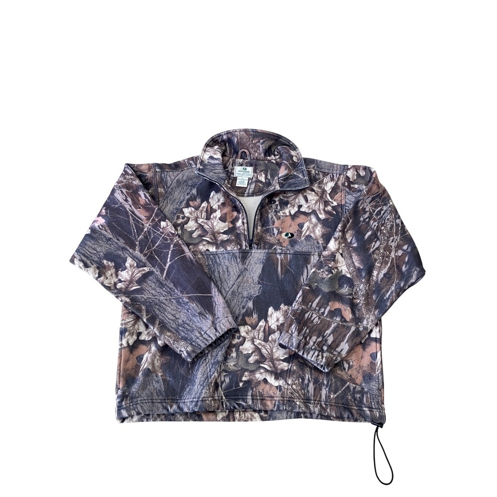 Vintage Mossy Oak Camo Fleece Pullover Jacket 1/4 Zip Outdoor Mens XL